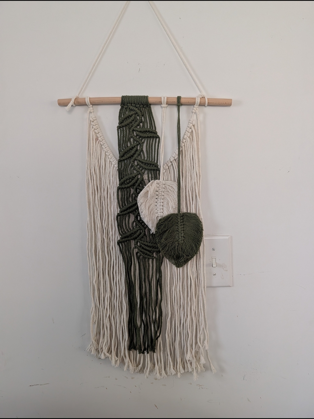 Macramé Wall Hanging in Cream and Olive Green